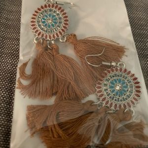 Brown tassel with turquoise & silver